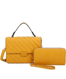 Diagonal Quilted 2-in-1 Satchel Crossbody Bag LY22910T2 YELLOW